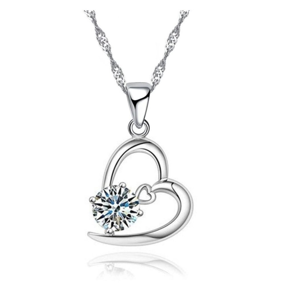 Sparkling 925 Sterling Silver Heart Pendant Necklace and Earrings Duo - Picture 3 of 3